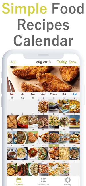 Food Recipe Menu Calendar