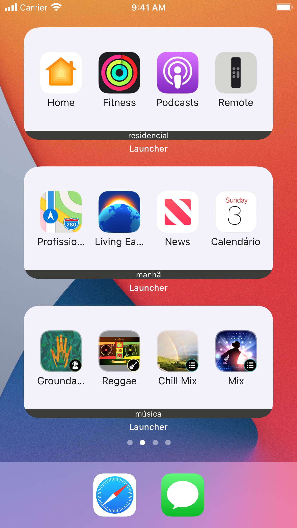 Screenshot do app Atalho com vários widgets
