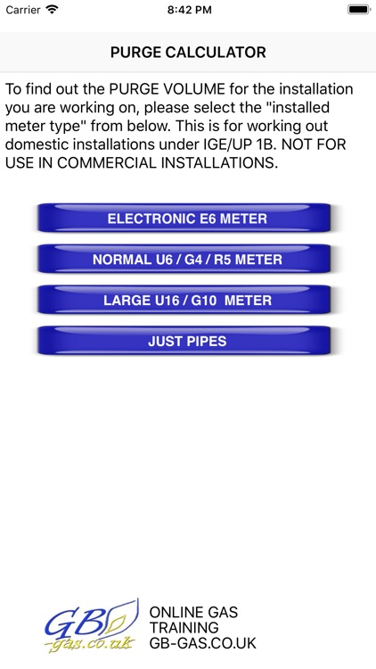 GB Gas Purging Calculator