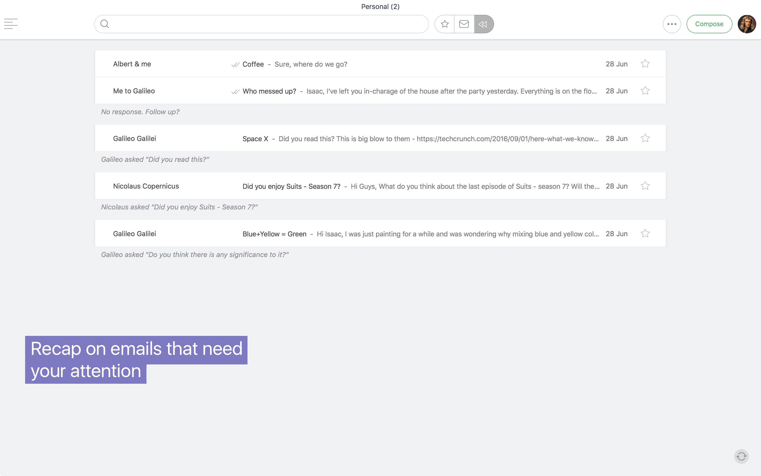 Screenshot do app Newton - Supercharged emailing