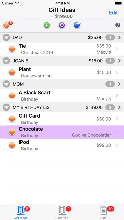 Gift List Budget Shopper