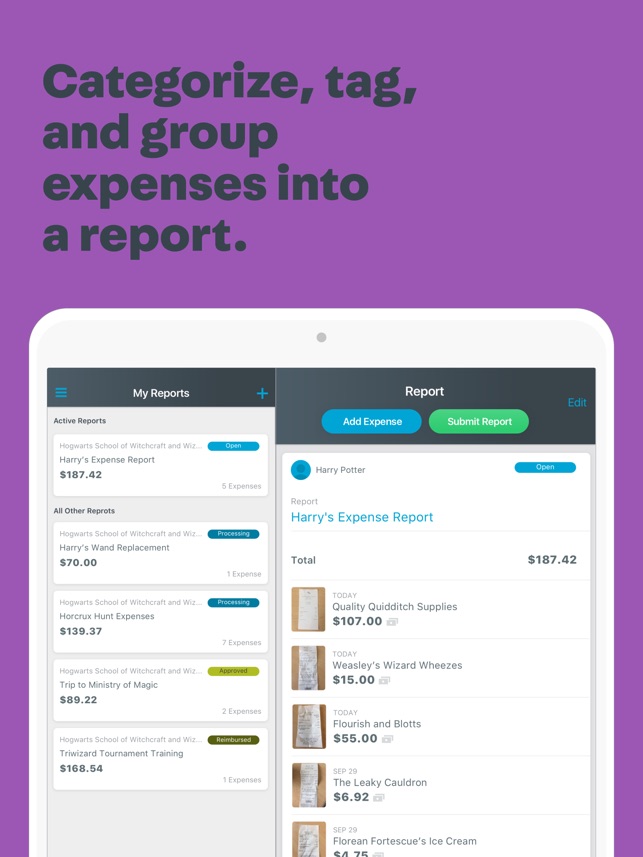 expensify receipts expenses on