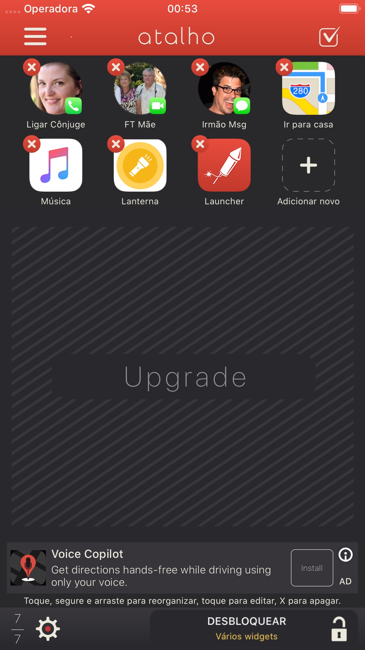 Screenshot do app Atalho com vários widgets