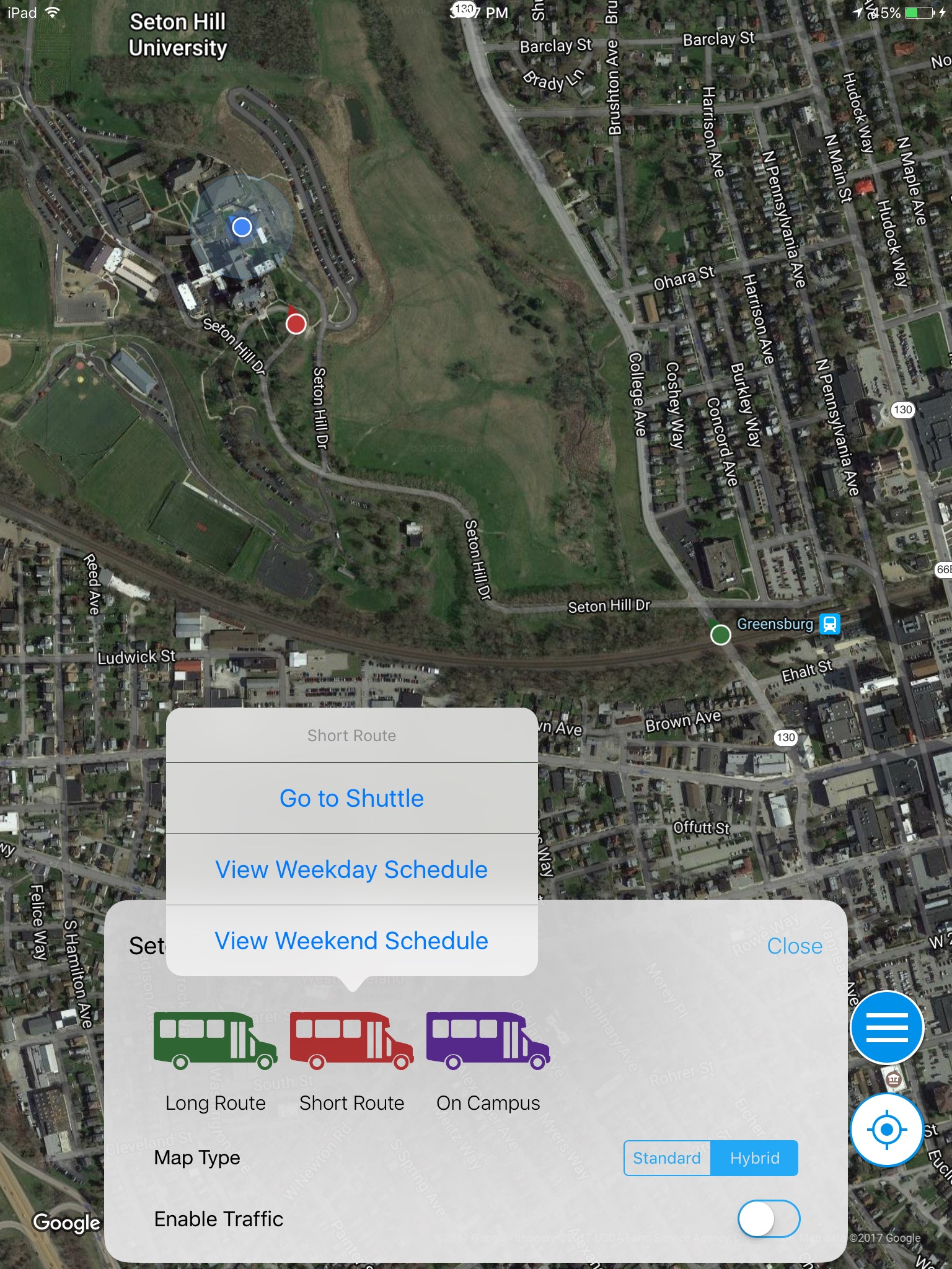 Seton Hill Shuttle Tracker screenshot 2