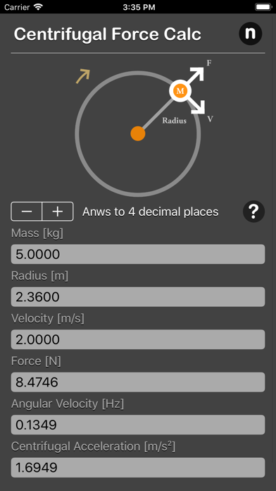 Centrifugal Force Calculator screenshot 2