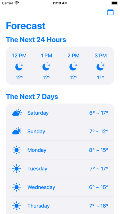 Good Weather: Forecast Screenshots