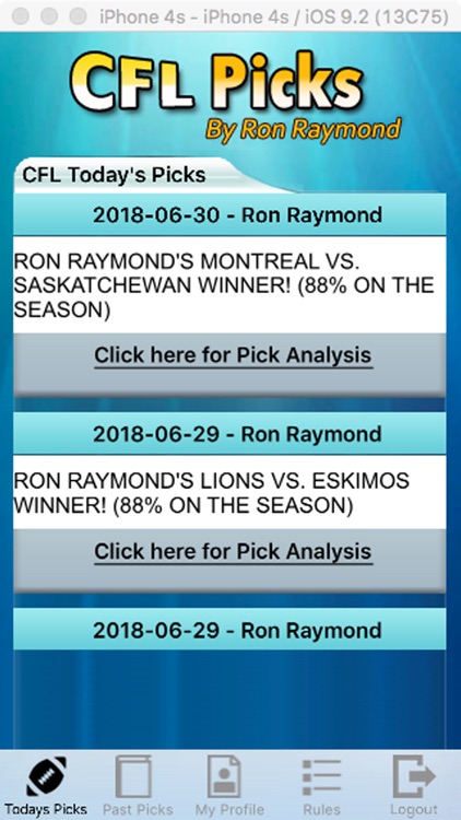 CFL Picks by Ron raymond