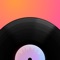 The app features a spinning vinyl record with an arm that animates in and out when playing and pausing