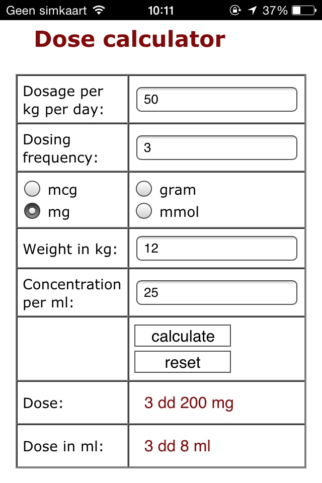 Pediatric dosage calculator screenshot 2