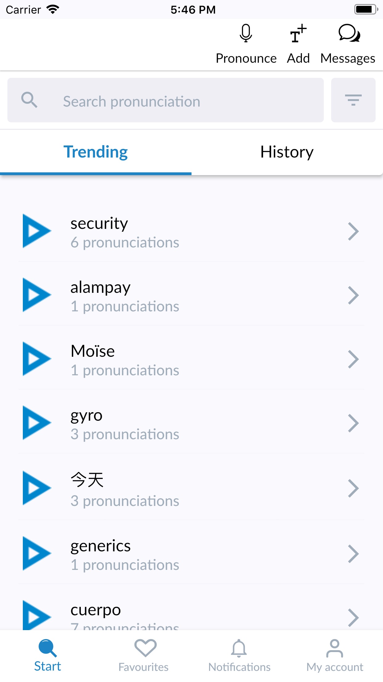 Screenshot do app Forvo Pronunciation