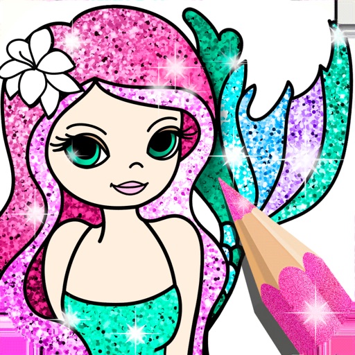 Mermaid Coloring Book Glitter Icon