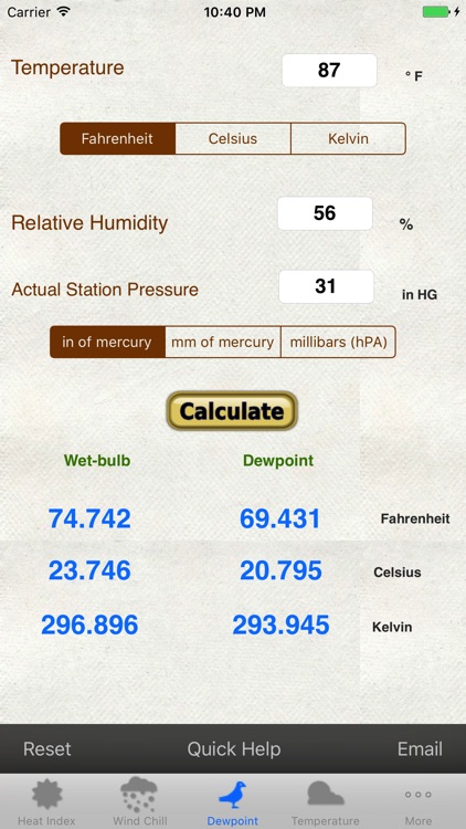 Weather Calc & Conv Temp,Solar,Pressure,Altimeter