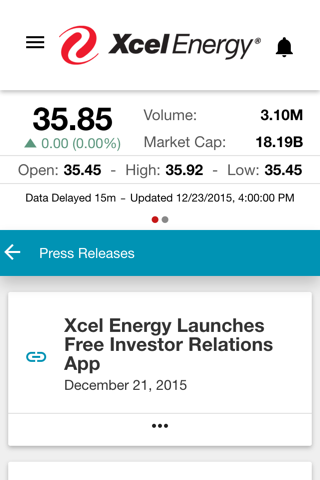 Xcel Energy Investor Relations screenshot 2