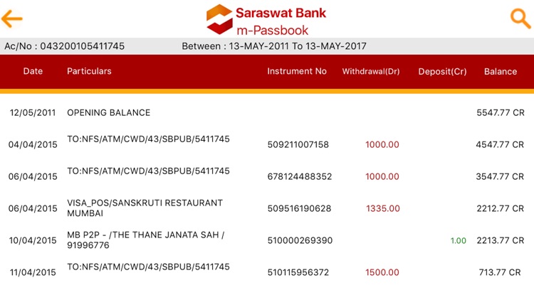 Saraswat Bank mPassbook screenshot-4