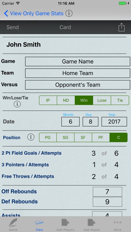 Basketball Player Game Stats Tracker