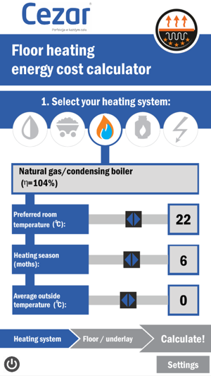 Floor heating calculator Cezar