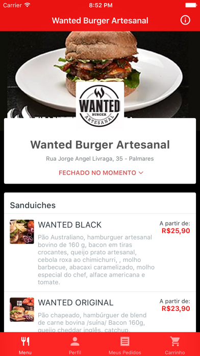 How to cancel & delete Wanted Burger Artesanal Delivery from iphone & ipad 1