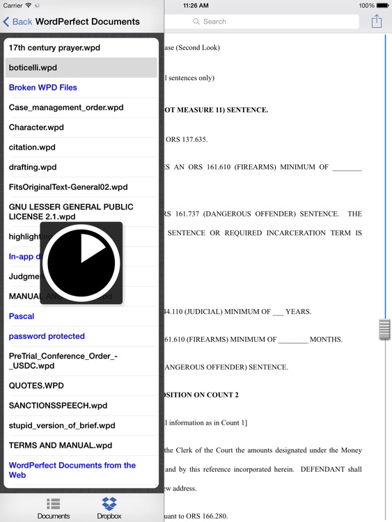 WordPerfect Viewer for the iPad