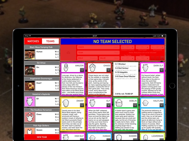 Match Stats for Blood Bowl