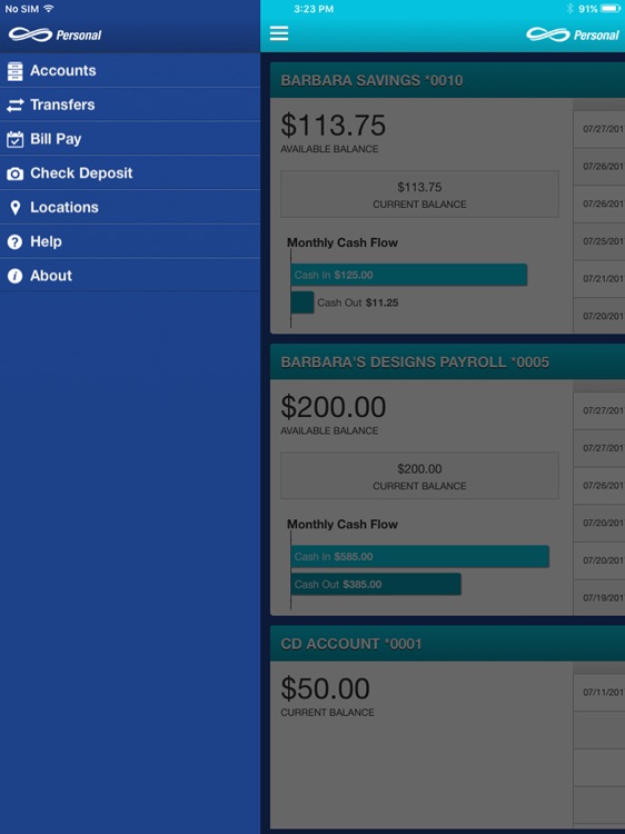 Infinity Bank Personal iPad
