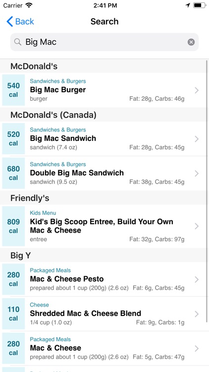 CalorieKing Food Search