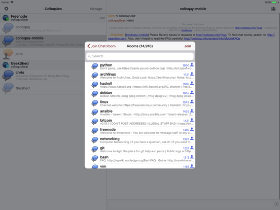 Colloquy - IRC Client iPad Capturas de pantalla