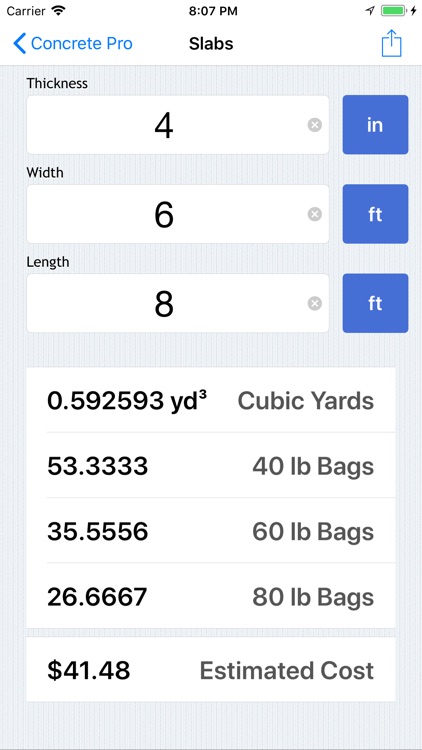 Concrete Pro - Cost Calculator