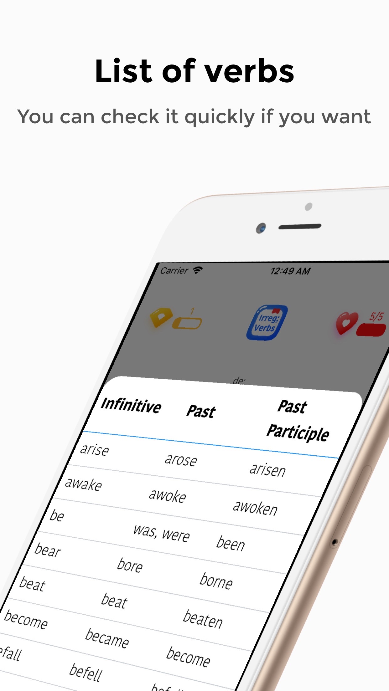 Screenshot do app Irregular Verbs - Learning it