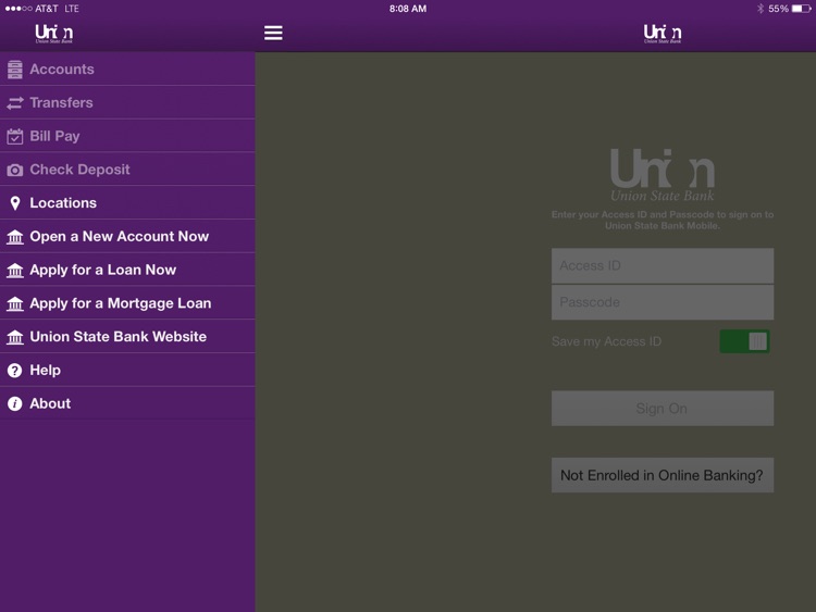 Union State Bank, Fargo iPad Version