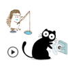 Animated Black Cat and Cute Hedgehog Sticker