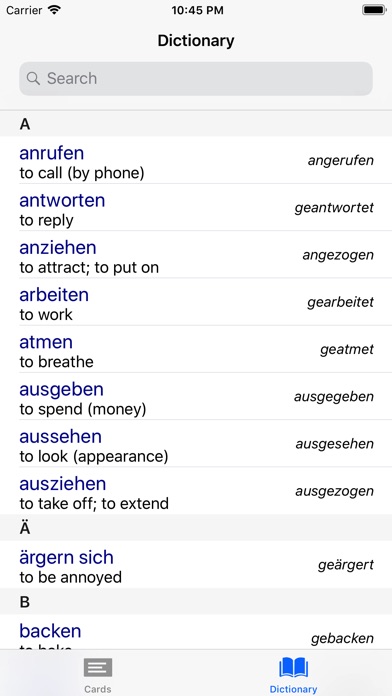 DeuVerben: German flashcards screenshot 2