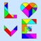 This unique game contains four types of Tangram puzzle