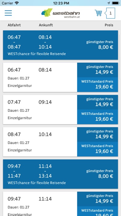 WESTbahn App screenshot 2