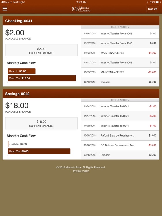 Marquis Bank Mobile for iPad