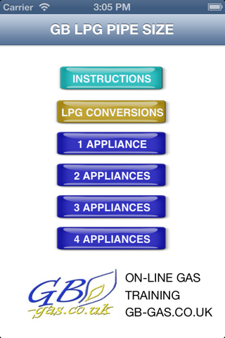 GB GAS L.P.G. PIPE SIZING APP - náhled