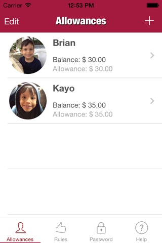 children's allowance manager screenshot 2