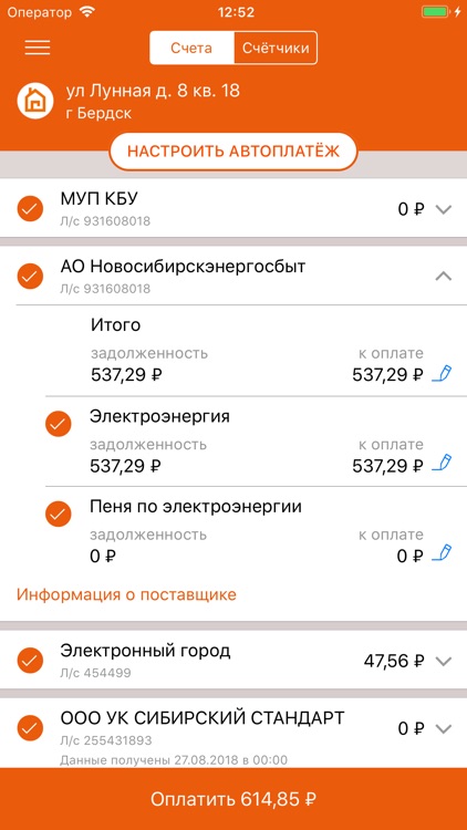 Мои счета - Электронный город