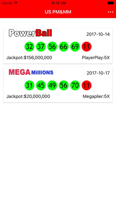 PowerBall MEGA Millions Result screenshot 2