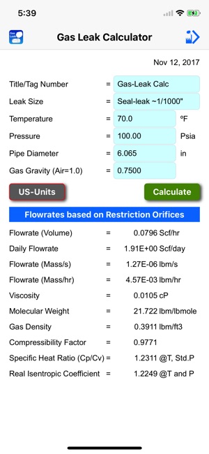 Gas Leak Calc