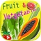 A variety of vegetable and fruit vocabulary games teaches children the name of each type of fruit and vegetable