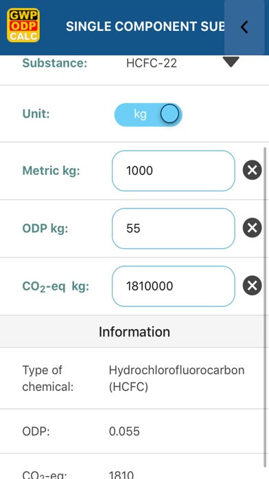 GWP-ODP Calculator screenshot 4