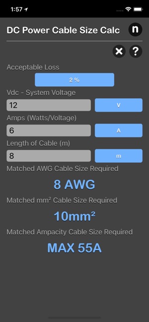 DC Power Cable Size Calc