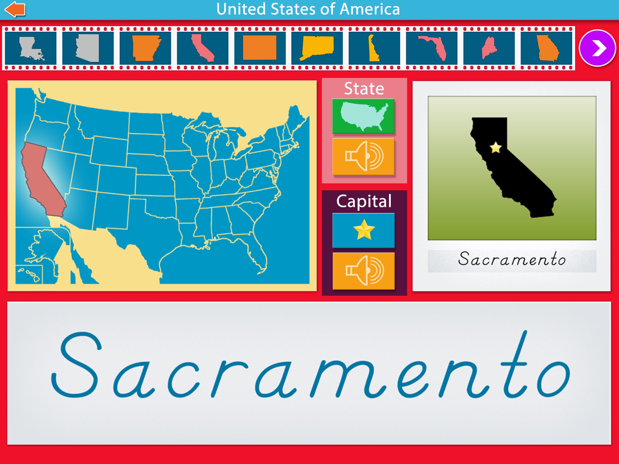U.S. State Capitals -Montessori Geography for Kids screenshot 4