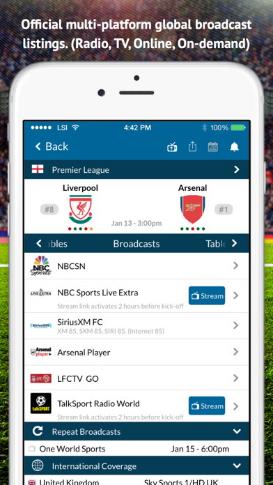 Live Soccer TV - Official multi-platform broadcast listings & live scores screenshot
