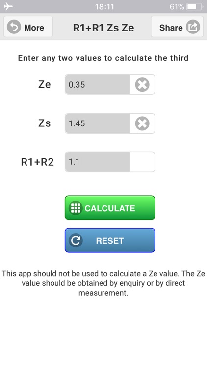 R1+R2 Zs Ze Calculator