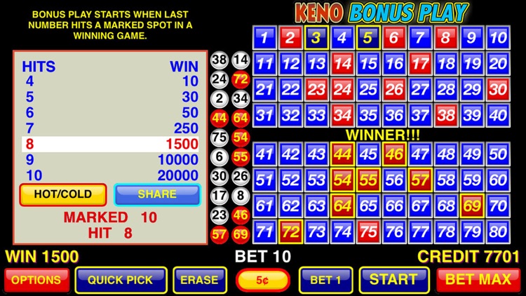 Keno Bonus Play