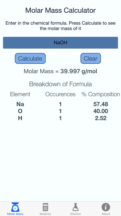 Molar Mass Molarity Calc screenshot 2