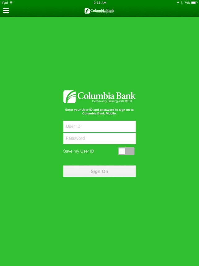 Columbia Bank Mobile for iPad