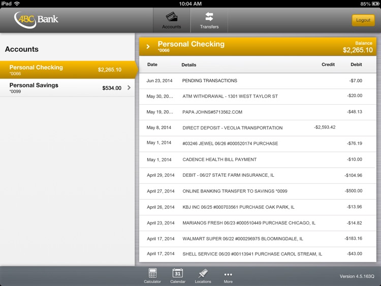 ABC Bank Mobile Banking for iPad