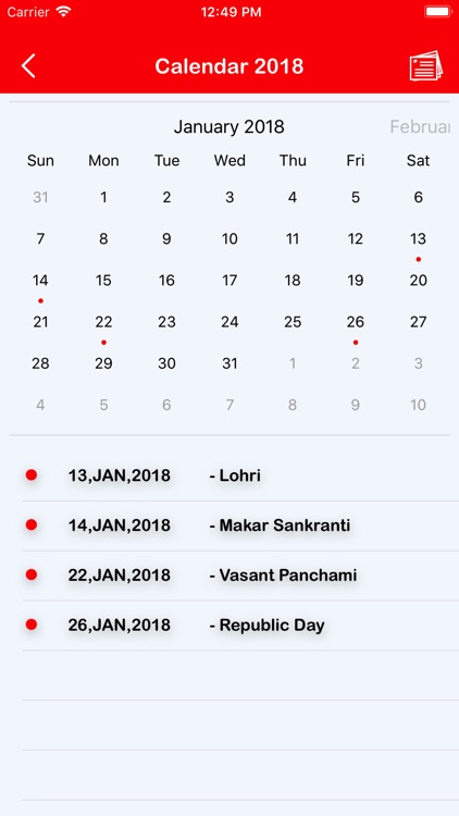 India Holiday Calendar 2018